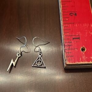 Silver Lightning Bolt and Triangle Earrings